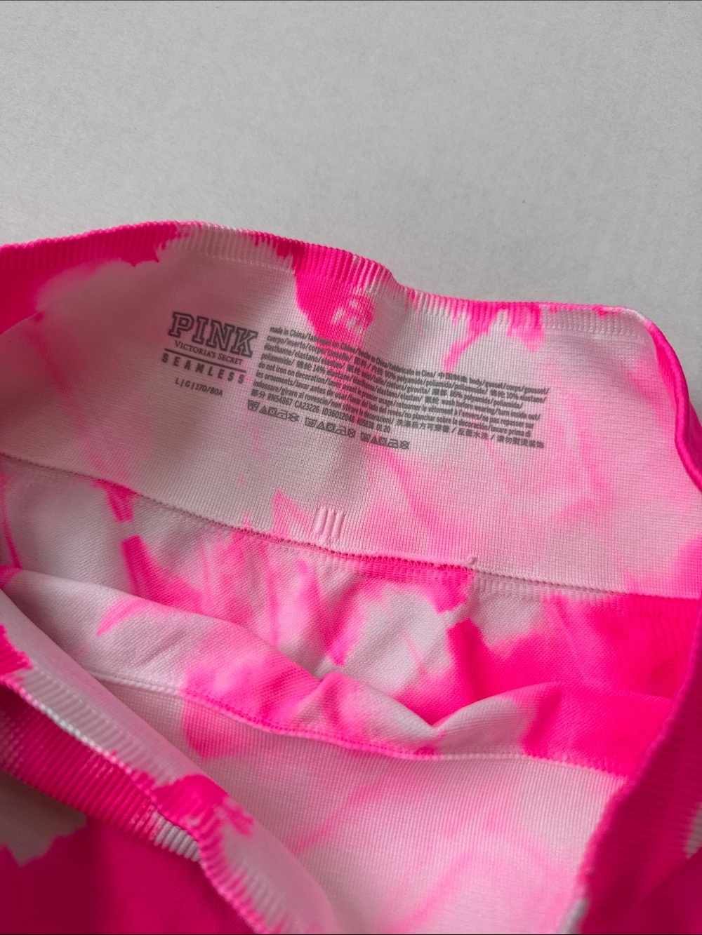 PINK Victorias Secret Seamless Leggings Tie Dye Pink and White size W Large - Picture 8 of 15
